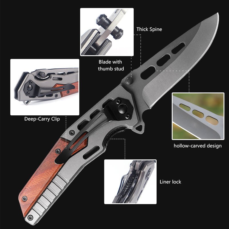 Modern Wood & Steel Folding Outdoor Knife CL05004