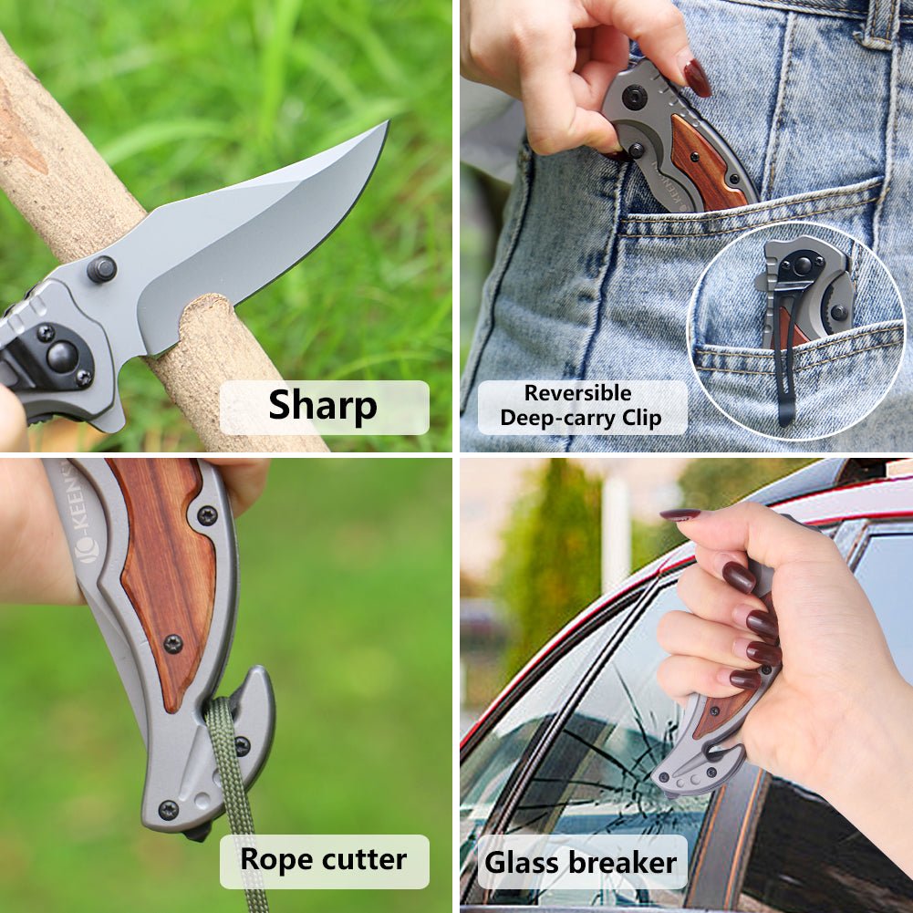 Classic Wood Inlay Folding Outdoor Utility Knife CL05006A