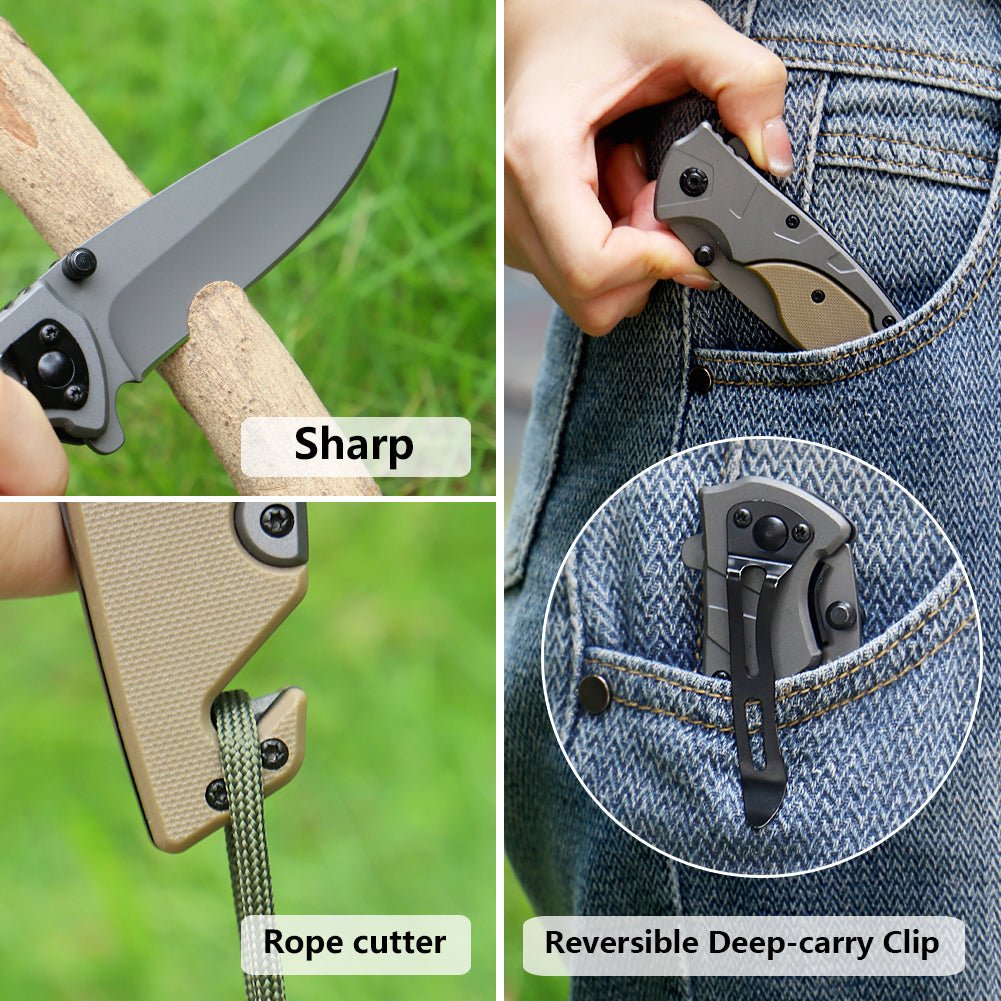 Gray-Tan Folding Outdoor Utility Knife CL05009