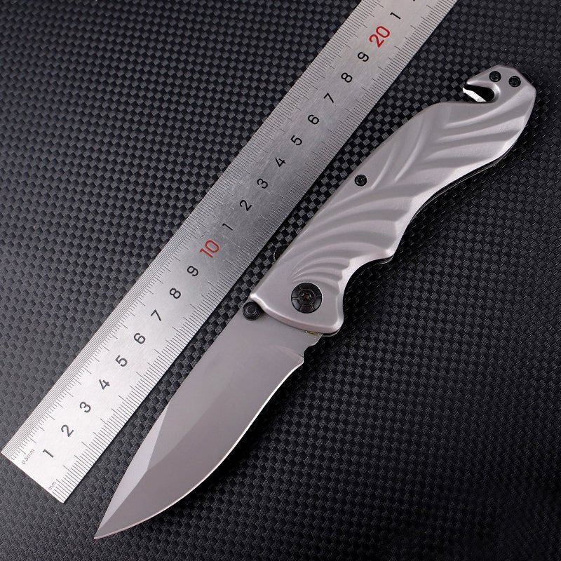 Silver Wave Folding Knife – Steel Handle with Glass Breaker, 3Cr13 CL05024