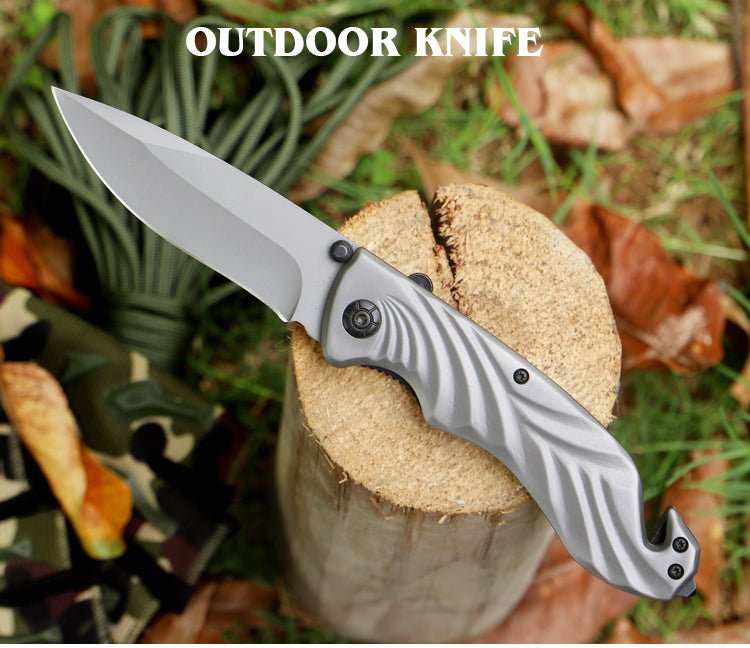 Silver Wave Folding Knife – Steel Handle with Glass Breaker, 3Cr13 CL05024