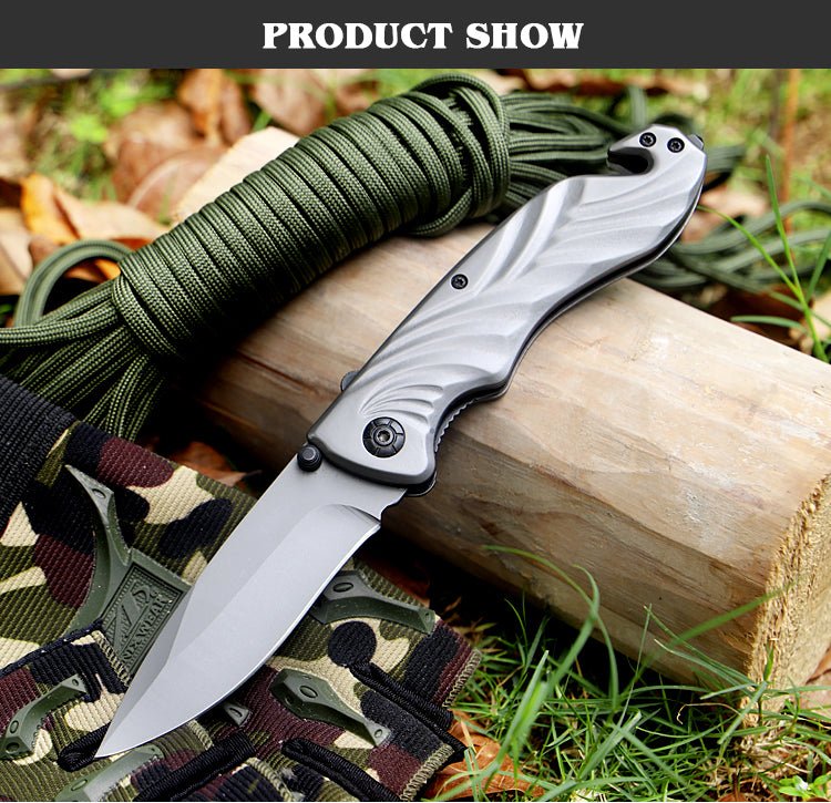 Silver Wave Folding Knife – Steel Handle with Glass Breaker, 3Cr13 CL05024