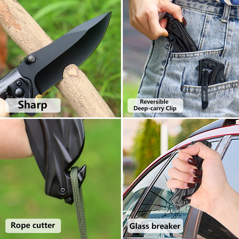 Matte Black Folding Pocket Knife – 3Cr13 CL05027C