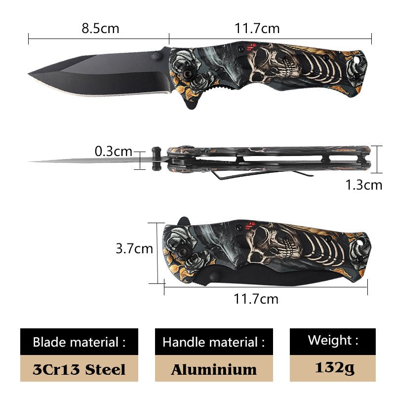 Folding Pocket Knife with Skeleton & Rose Design – 3Cr13 CL05032A