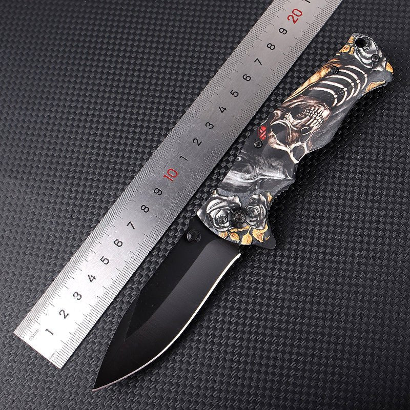 Folding Pocket Knife with Skeleton & Rose Design – 3Cr13 CL05032A