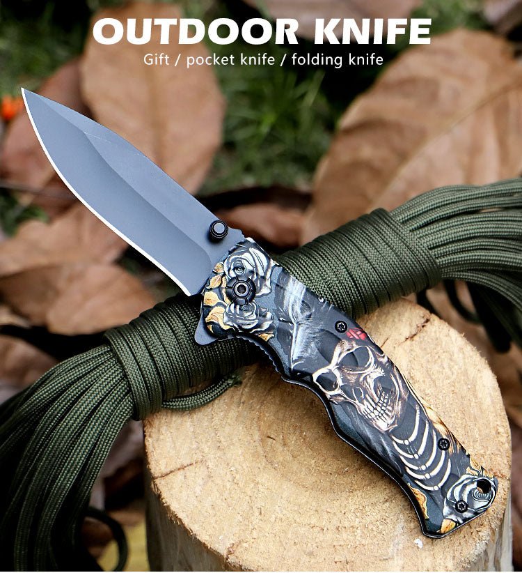 Folding Pocket Knife with Skeleton & Rose Design – 3Cr13 CL05032A