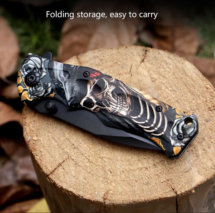 Folding Pocket Knife with Skeleton & Rose Design – 3Cr13 CL05032A