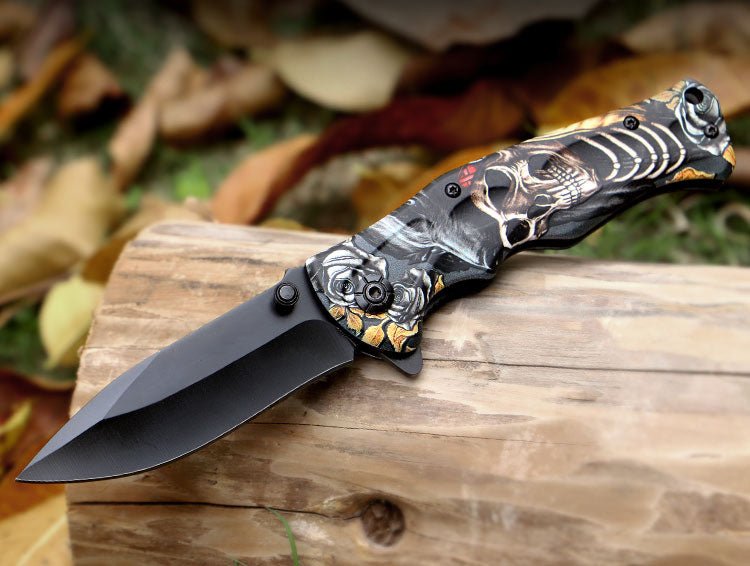 Folding Pocket Knife with Skeleton & Rose Design – 3Cr13 CL05032A
