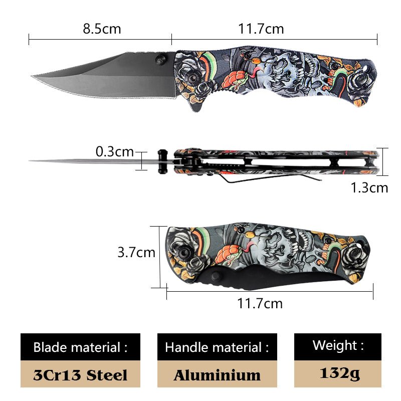Folding Pocket Knife with Skull & Rose Print – 3Cr13 CL05032B