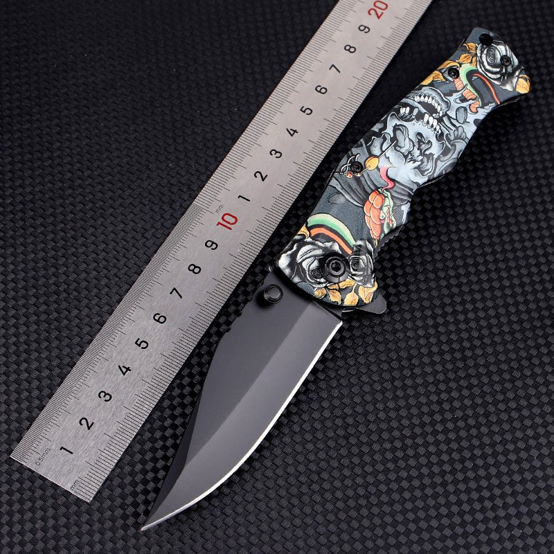 Folding Pocket Knife with Skull & Rose Print – 3Cr13 CL05032B