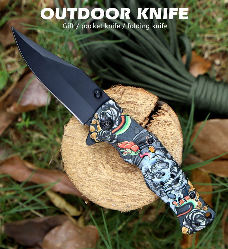 Folding Pocket Knife with Skull & Rose Print – 3Cr13 CL05032B