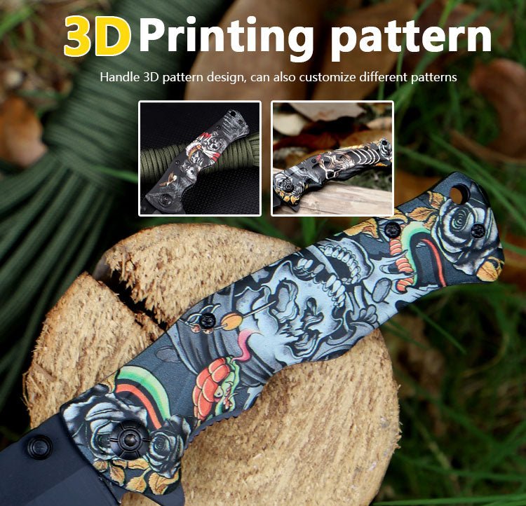 Folding Pocket Knife with Skull & Rose Print – 3Cr13 CL05032B