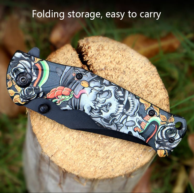 Folding Pocket Knife with Skull & Rose Print – 3Cr13 CL05032B