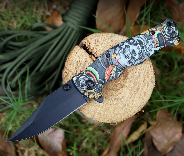Folding Pocket Knife with Skull & Rose Print – 3Cr13 CL05032B