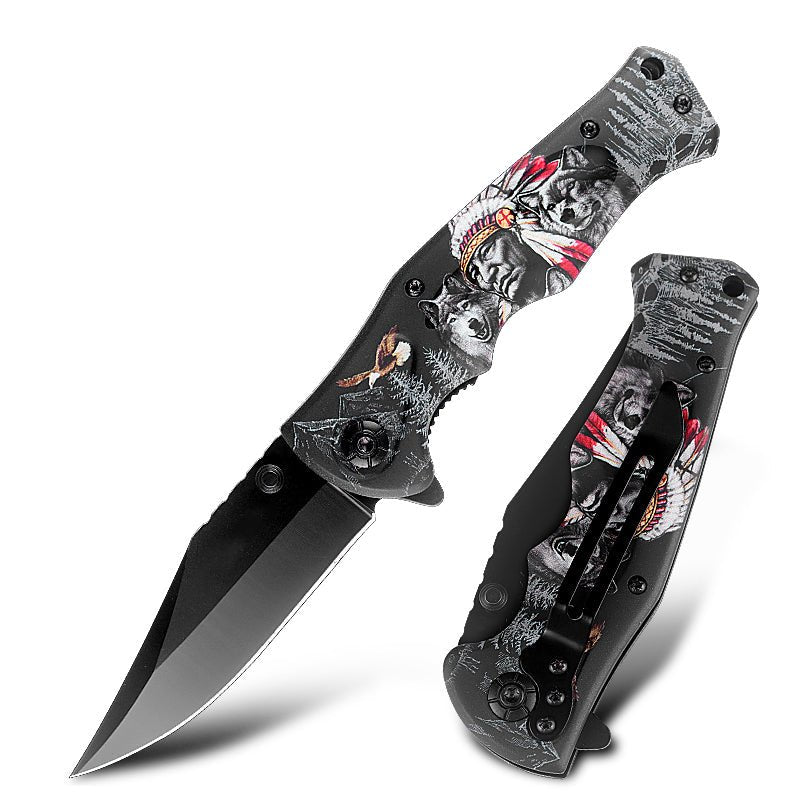 Folding Pocket Knife with Tribal Wolf Graphic – 3Cr13 CL05032C