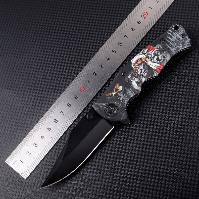 Folding Pocket Knife with Tribal Wolf Graphic – 3Cr13 CL05032C