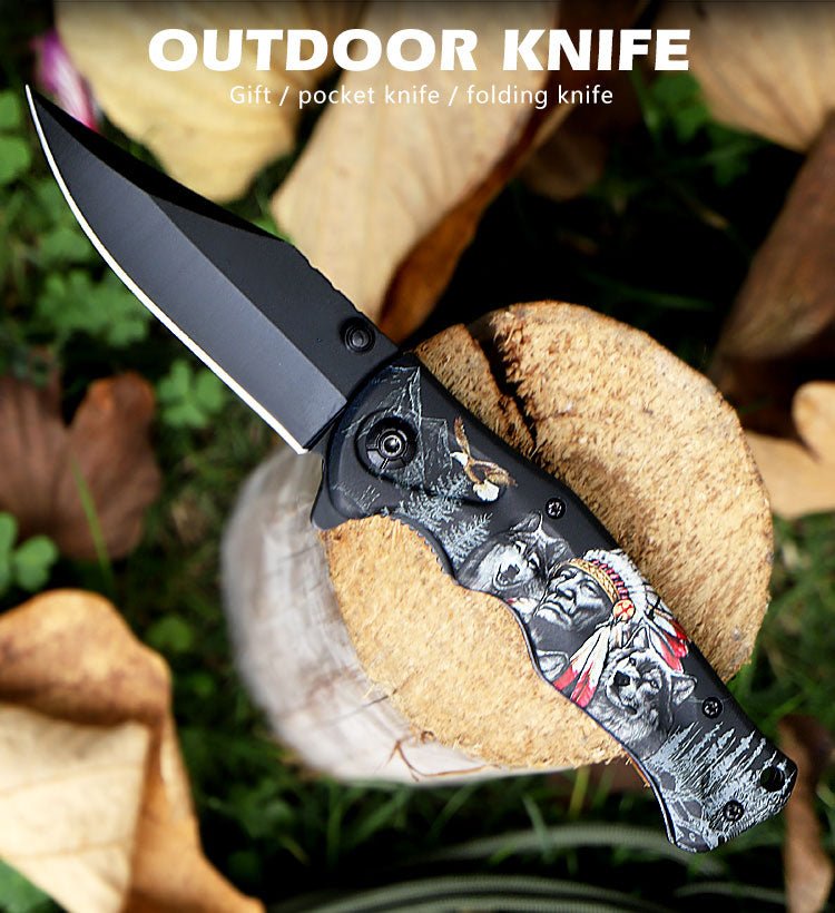 Folding Pocket Knife with Tribal Wolf Graphic – 3Cr13 CL05032C