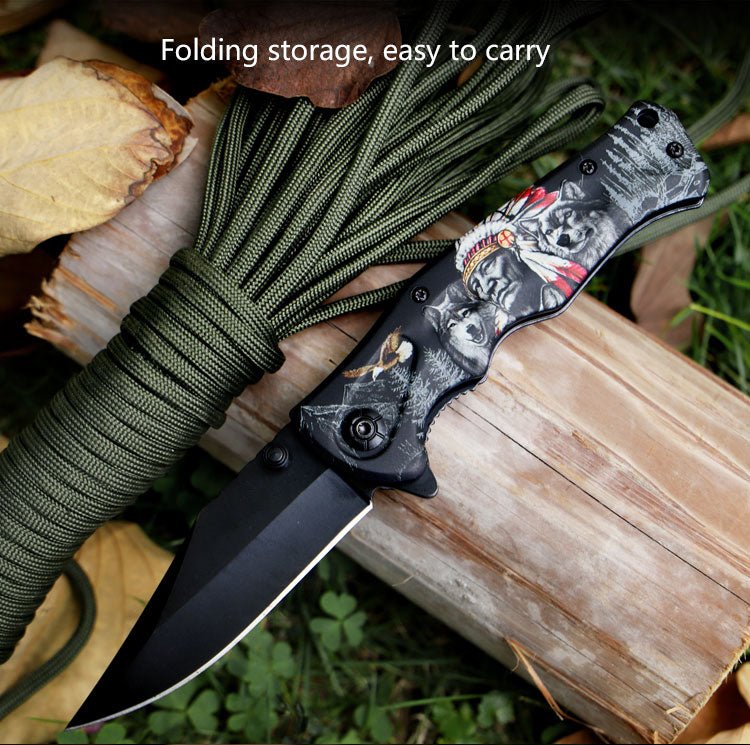 Folding Pocket Knife with Tribal Wolf Graphic – 3Cr13 CL05032C