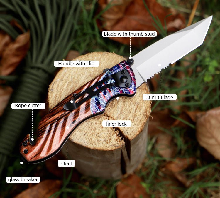 Wood Grain Folding Pocket Knife – 3Cr13 CL05034