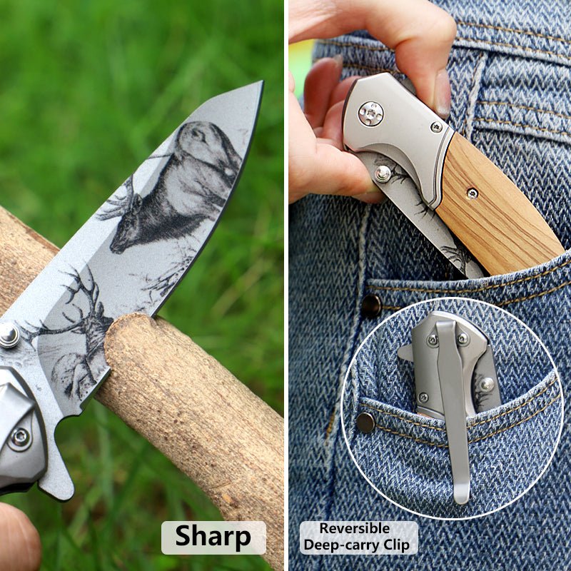 Vintage Folding Knife with Deer Etching CL0655