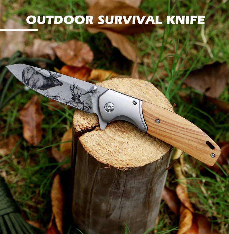Vintage Folding Knife with Deer Etching CL0655