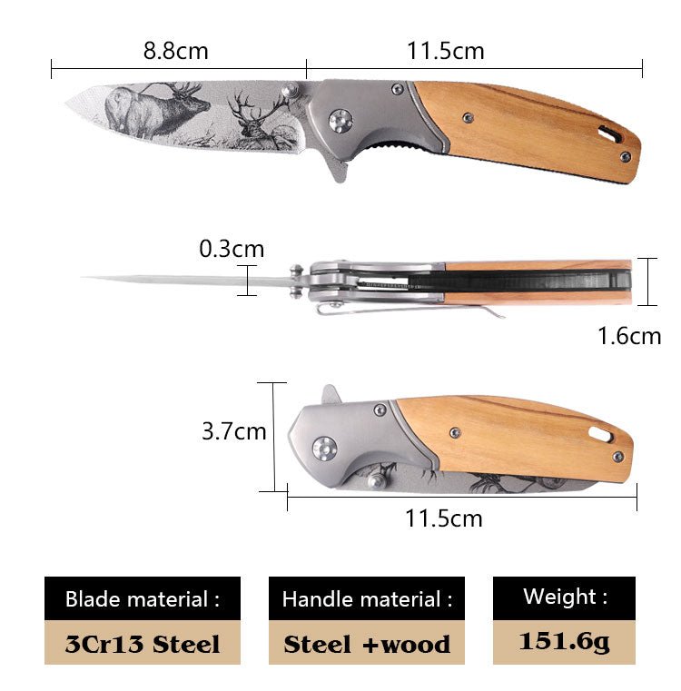 Vintage Folding Knife with Deer Etching CL0655
