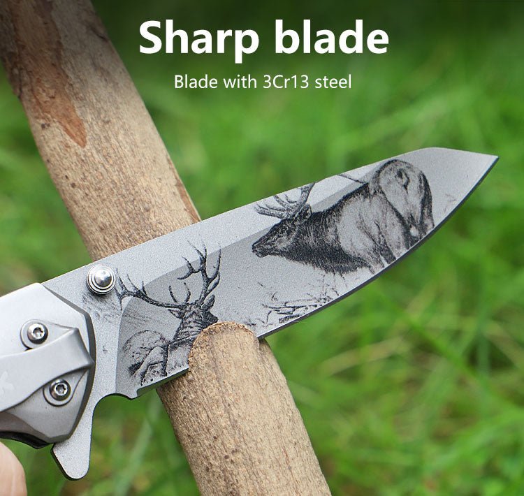 Vintage Folding Knife with Deer Etching CL0655