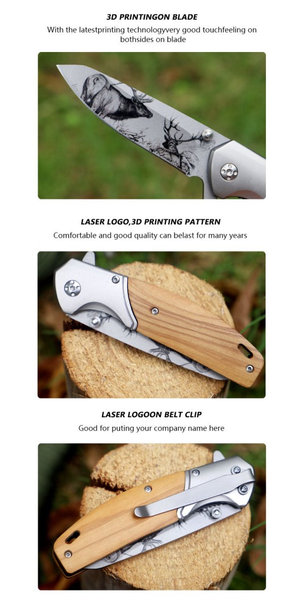 Vintage Folding Knife with Deer Etching CL0655