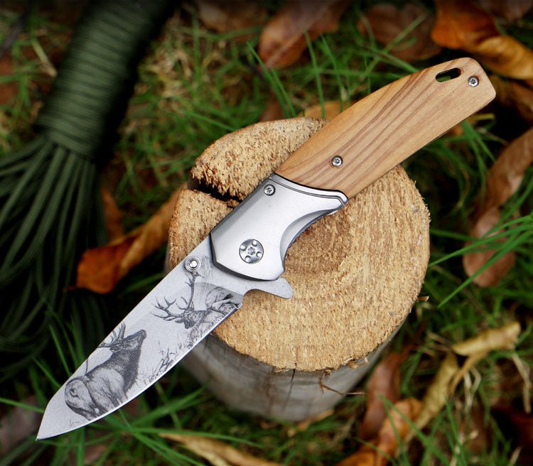 Vintage Folding Knife with Deer Etching CL0655