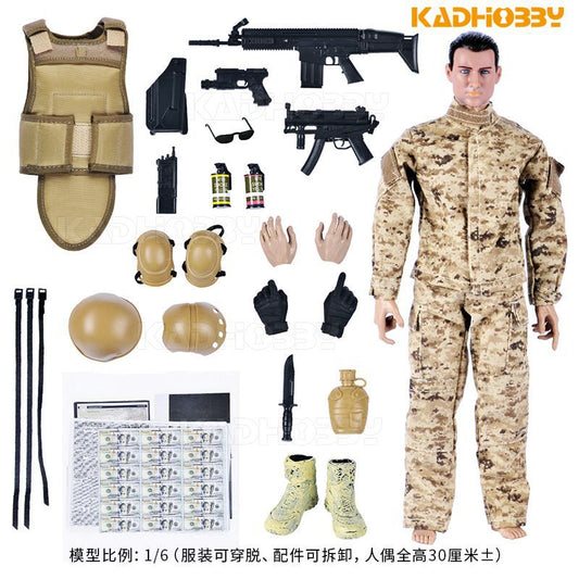 1:6 Scale 12-Inch Military Soldier – Camouflage Action Figure with Gear