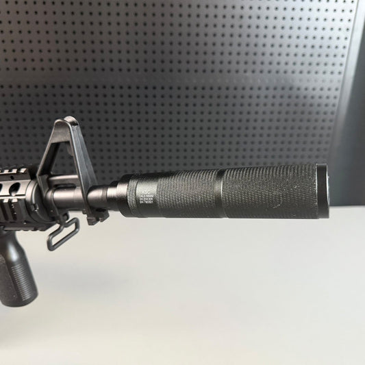 KSC 9mm Tactical Suppressor Installed on Gel Blaster – Front Perspective