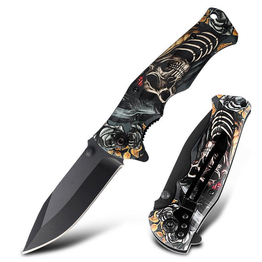 Folding Pocket Knife with Skeleton & Rose Design – 3Cr13 CL05032A