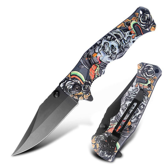 Folding Pocket Knife with Skull & Rose Print – 3Cr13 CL05032B