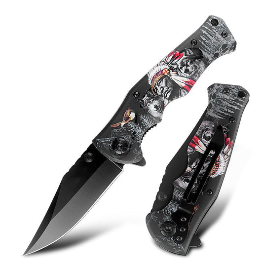 Folding Pocket Knife with Tribal Wolf Graphic – 3Cr13 CL05032C