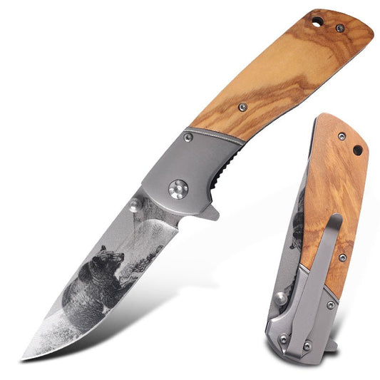 intage Folding Knife with Bear Etching  CL0654