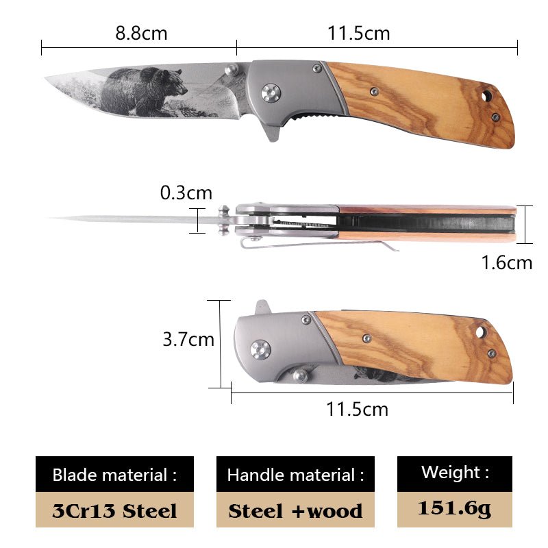 intage Folding Knife with Bear Etching  CL0654