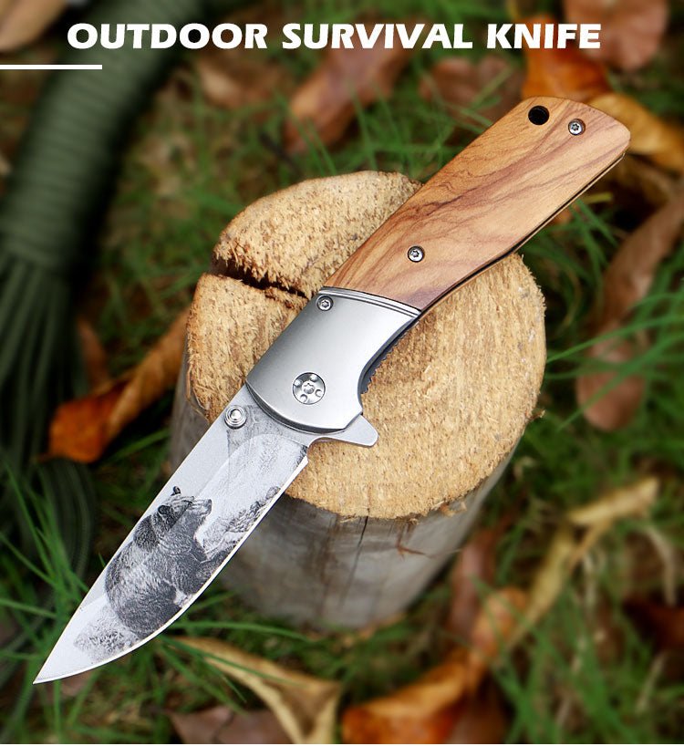 intage Folding Knife with Bear Etching  CL0654