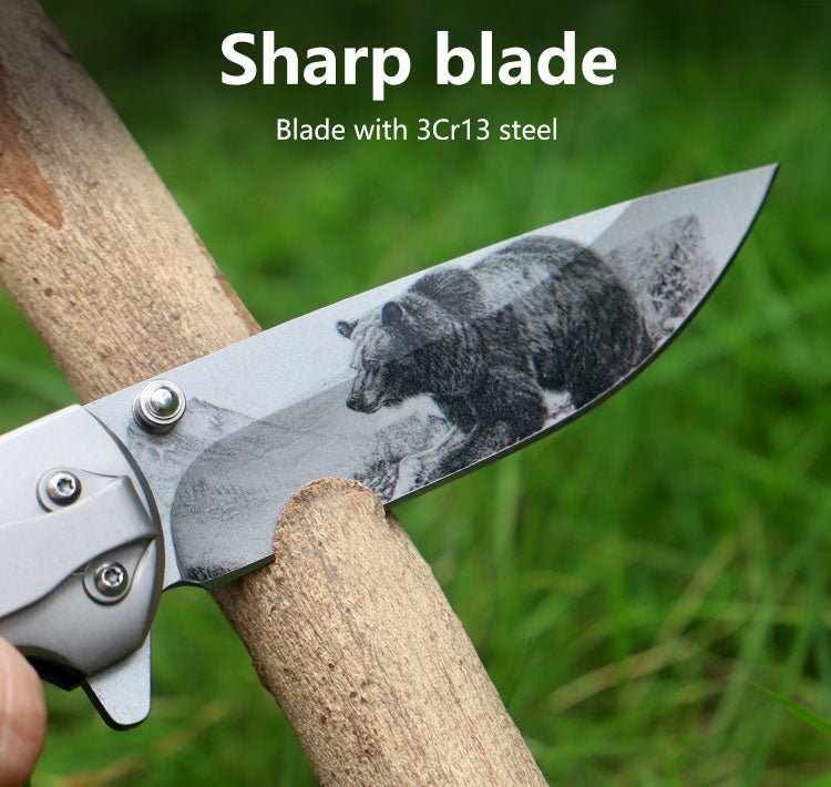 intage Folding Knife with Bear Etching  CL0654