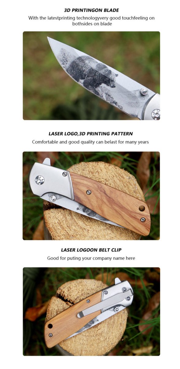 intage Folding Knife with Bear Etching  CL0654