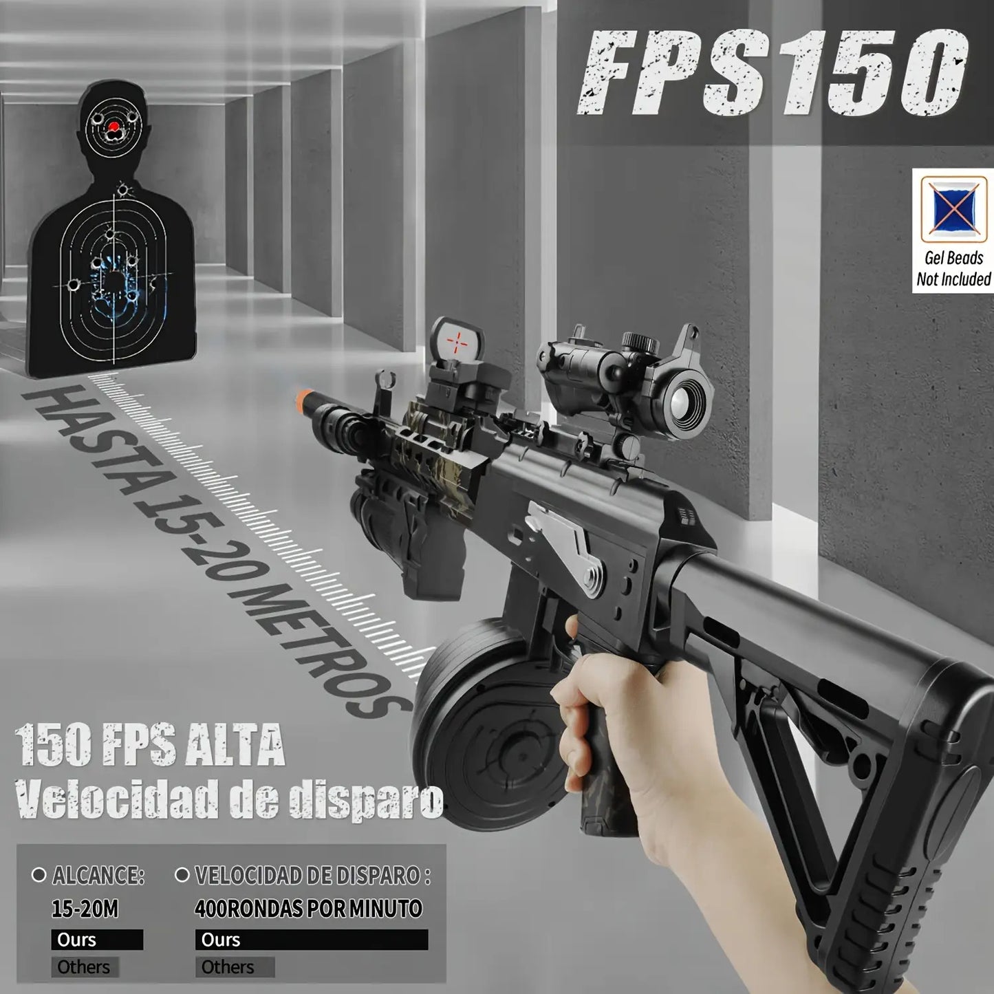 [US Stock | 3–5 Day Delivery] AKM Gel Ball Blaster – 7.4V Full Auto Electric with Drum Mag