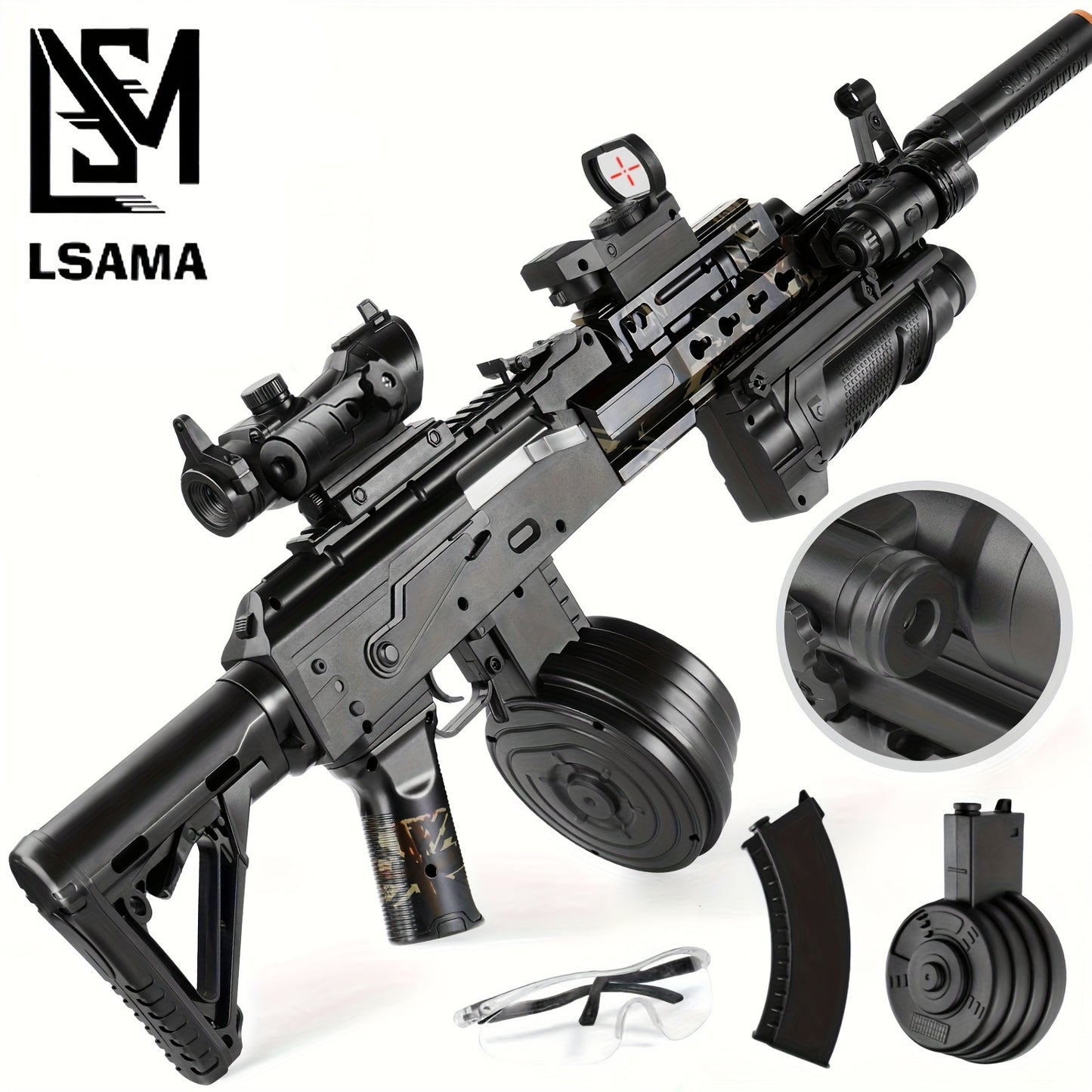 [US Stock | 3–5 Day Delivery] AKM Gel Ball Blaster – 7.4V Full Auto Electric with Drum Mag
